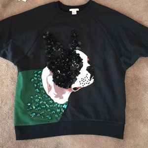 H & M boston terrier french bulldog sequin shirt